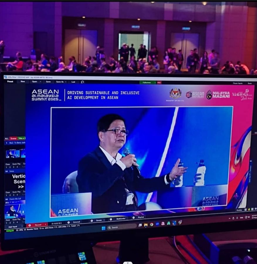 vMix livefeed monitor showing a speaker at the ASEAN AI Malaysia Summit 2025 stage