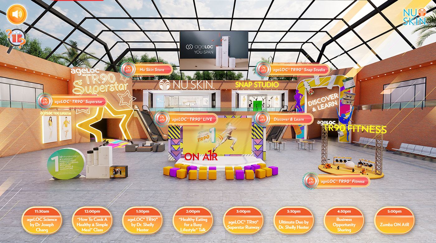 3D virtual event hall with live sessions schedule, a virtual exhibition produced for a Malaysian client